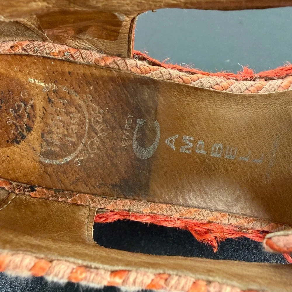Jeffrey Campbell Tahiti Last Platform Espadrilles Womens 7 Orange Raffia Lace-Up